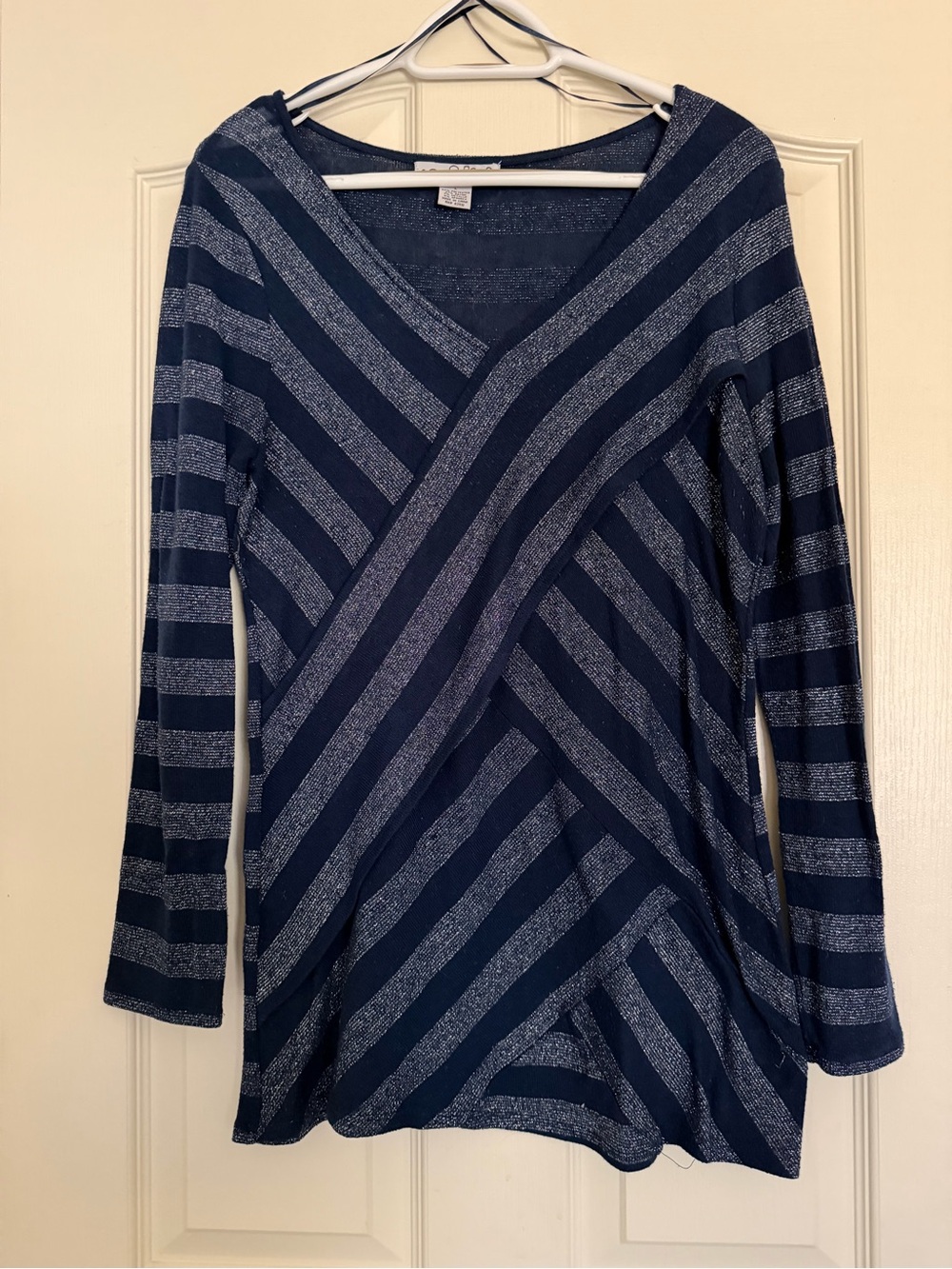 RXB Striped Navy & Silver Wrap-Style Long Sleeve Top L